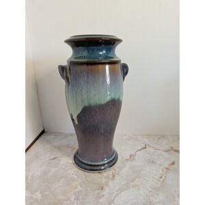 Bill Campbell Art Pottery Vase Two Handles Drip‎ Glaze Brown Blue Home Decor